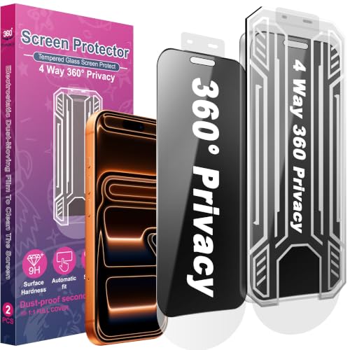 [2 Pack 4 Way Privacy Screen Protector for iPhone 17 Pro, Anti-Spy Tempered Glass, 9H Hardness Shatterproof, 3D Curved Edges, Case-Friendly, Bubble-Free Easy Installation - size: for 17 Pro