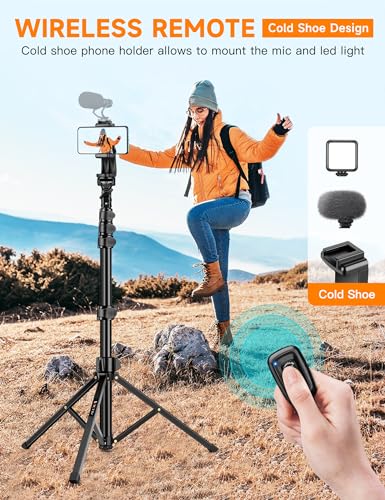 Phone Tripod, 86" Tall Tripod for iPhone with Flexible Gooseneck & Remote, Portable Aluminum Cellphone Stand for Selfies, Video Recording,Travel, Compatible with iPhone Android (Pack of 3) - size: 86 inch (Pack of 3)