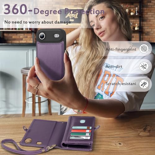 for Wallet Case Compatible with iPhone 17 Air,Multi-Function Detachable 3 in 1 Magnetic iPhone 17 Air Case Wallet,Flip Strap Zipper Card Holder Phone Case with Shoulder Straps (Pruple) - color: Purple, size: iPhone 17Air