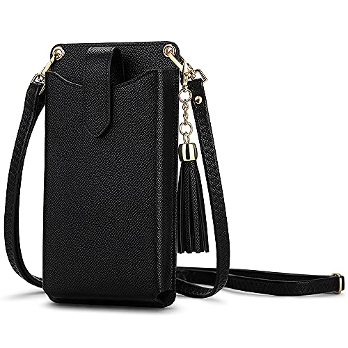 Peacocktion Small Crossbody Cell Phone Purse for Women, Lightweight Mini Small Crossbody Bags for Women with Card Slots - color: 08-black With Tassel