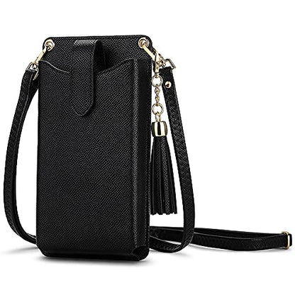 Peacocktion Small Crossbody Cell Phone Purse for Women, Lightweight Mini Small Crossbody Bags for Women with Card Slots - color: 08-black With Tassel