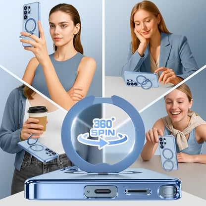 GolbinBox Magnetic for Samsung Galaxy S26 Ultra Case with 360° Spin Stand,[Compatible with MagSafe][Military Drop Protection] Shockproof Phone Cover for AI Galaxy S26 Ultra with Kickstand(Blue/Clear) - color: Blue/Clear