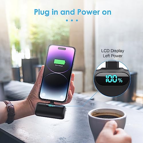 [2 Pack] Small Portable Charger for iPhone,Upgraded 5000mAh PD Fast Charging Power Bank, LCD Display Cute Mini Battery Pack Compatible with iPhone 14/14 Pro Max/13/13 Pro/12 Pro/11/XR/X/8,Black+Purple - color: Black+Purple