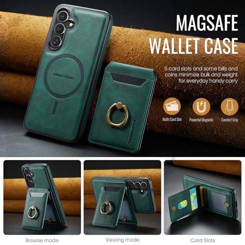 for Samsung Galaxy S26 2 in 1 Detachable Card Bag Wallet Case Durable Leather Wallets Magnetic Card Holder 4 Card Slots Ring Stand RFID Blocking Green - color: Green, size: Samsung Galaxy S26