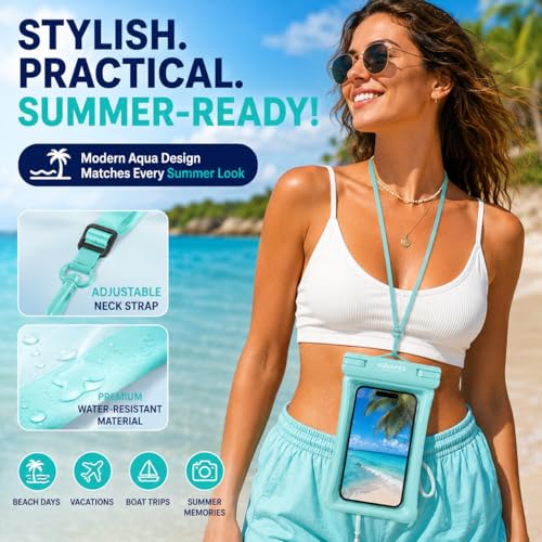 IPX8 Waterproof Phone Pouch 2 Pack-Up to 8.0"，Adjustable Neck Lanyard Floating Waterproof Phone Case for iPhone,Phone Dry Bags for Vacation Beach Pool Travel Essentials Green