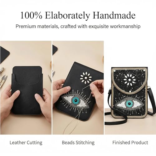 Small Crossbody Bags for Women, Cell Phone Shoulder Bag Boho Wallet Purse - color: Black Eye