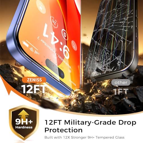 Zeniss NeverBreak 9H+ Hardness for iPhone 16 Plus Screen Protector 12FT Military Grade Protection (Scratch, Shatter, Drop Resistance) Tempered Glass 6.7", 2 Pack with De-Bubble Card, Clear - size: iPhone 16 Plus
