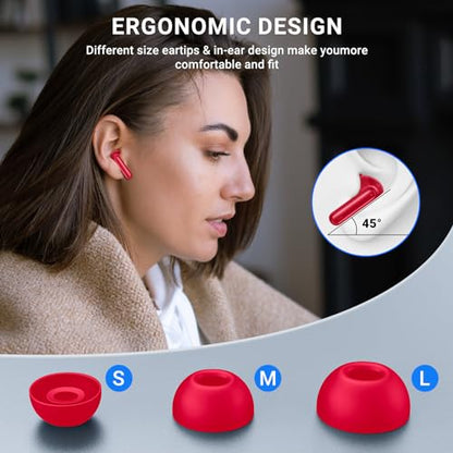 Wireless Earbuds, 2024 Wireless Headphones HiFi Stereo Earphones with 4 ENC Noise Canceling Mic, 42Hs Playtime In Ear Earbud, Bluetooth 5.3 Sport Earphones with LED Power Display for Android iOS Red - color: Red