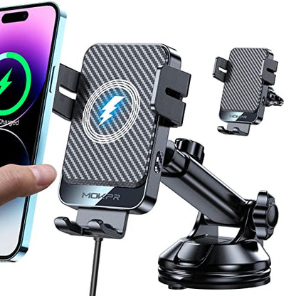Wireless Car Charger 15W Fast Charging Dash Windshield Vent Car Mount - color: Grey