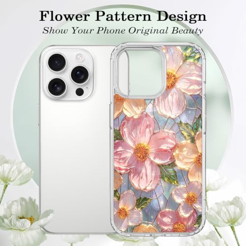 for iPhone 15 Pro Max Magnetic Case【Compatible with MagSafe】 Aesthetic Oil Painting Stained Glass Flower Design, Slim Fit Hard PC Back Shockproof Cute Clear Phone Cover, Pink - color: Pink, size: iPhone 15 Pro Max