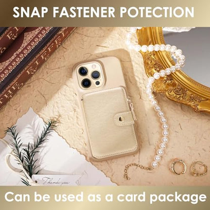 M-Plateau Small Wallet for Women, Phone Wallet with Zipper Coin Purse Credit Card Holder for Women Compatible with iPhone Case (Gold) - color: Gold