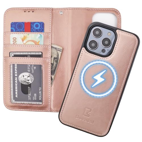 Bocasal for MagSafe Wallet Case Card Holder for iPhone 14 Pro Max Rose Gold - color: Rose Gold for MagSafe