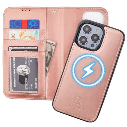 Bocasal for MagSafe Wallet Case Card Holder for iPhone 14 Pro Max Rose Gold - color: Rose Gold for MagSafe