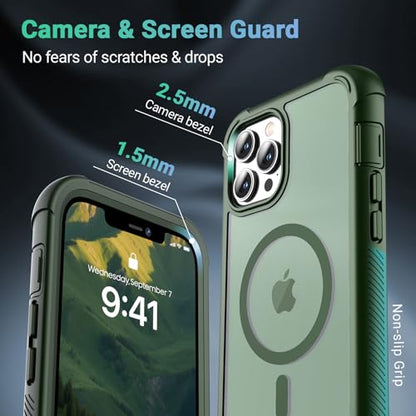 jaroco Magnetic for iPhone 12 Pro Max Case Heavy Duty Protection Army Green | Compatible with MagSafe,Military Grade Drop Protection,Translucent Matte,Non-Slip,Shockproof 2-Layer Durable Bumper Case - color: Army Green, size: iPhone 12 Pro Max