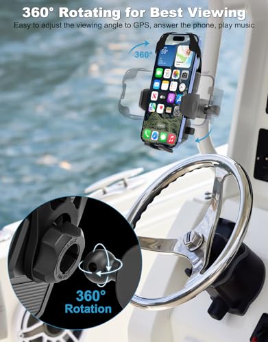 Boat Phone Clamp Mount, [Strap Double Protection] Marine Clip Holder