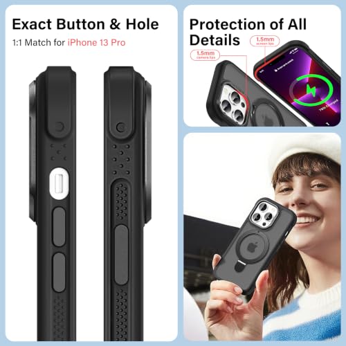 Designed for iPhone 13 Pro Case with Magnetic Stand, Black | Certified Drop Protection, Great Grip Feeling, Matte Translucent Back Slim Shockproof Phone Cover - color: Black, size: Iphone 13 Pro