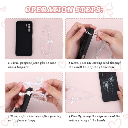 Pink Beaded Phone Wrist Straps, Y2K Phone Case Charms Camera Charm Strap, Lanyard Keychain Wristlet Aesthetic Cellphone Charm - style: 2 Pink Floral White Butterfly