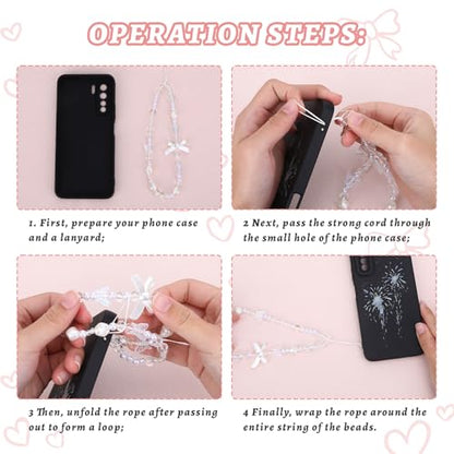 Pink Beaded Phone Wrist Straps, Y2K Phone Case Charms Camera Charm Strap, Lanyard Keychain Wristlet Aesthetic Cellphone Charm - style: 2 Pink Floral White Butterfly