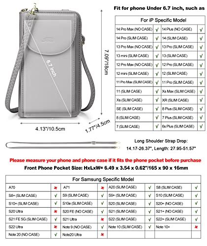 S-ZONE Small Crossbody Bags for Women Phone Purse RFID Blocking Wallet | Card Slots, Vegan Leather, Anti-theft, Multi Pockets, Detachable Adjustable Strap, Travel Eveyday Outing - color: Dark Grey