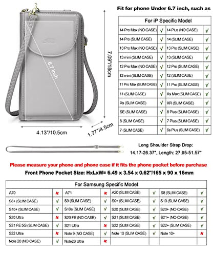 S-ZONE Small Crossbody Bags for Women Phone Purse RFID Blocking Wallet | Card Slots, Vegan Leather, Anti-theft, Multi Pockets, Detachable Adjustable Strap, Travel Eveyday Outing - color: Dark Grey