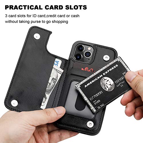 ONETOP for iPhone 12 & iPhone 12 Pro Wallet Case with Card Holder,Black | Kickstand,ID/Cash Holder,Case Wallet with Card Slots,Double Magnetic Clasp,Durable PU Leather Shockproof Cover for Women Men - color: Black