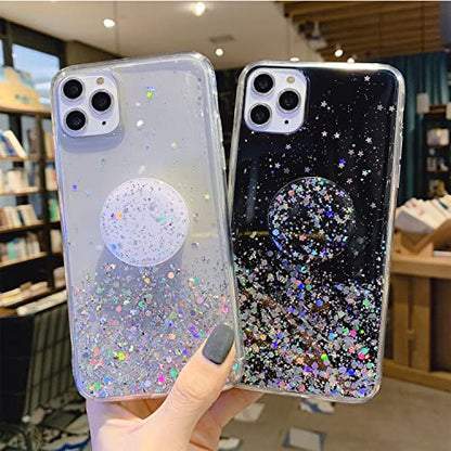 Expanding Phone Socket, Mount Holder Glitter Sparkle Bling for Cellphone Collapsible Stand Cell Phone Finger Foldable Holder Grip for Smartphones and Tablets (Black) - color: Black