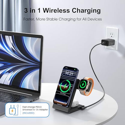 New Travel Foldable 3 in 1 Wireless Charging Station for Apple Magsafe Charger Stand,Fast Magnetic Wireless Charger Station for iPhone 17 Air 16 15 14 13 12 Series,Airpods Pro,Apple Watch Ultra