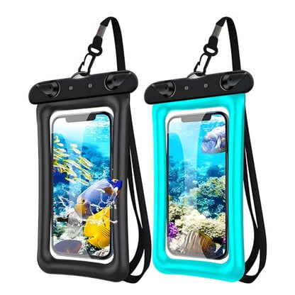 2 Pack Waterproof Floating Phone Pouch IPX8 Floatable Waterproof Phone Case with Lanyard Strap Universal Dry Bags Underwater Case Wallet for iPhone 17/Air16 15 14 13 12 Samsung,Up to 7.2" for Swimming - color: Blue+Black
