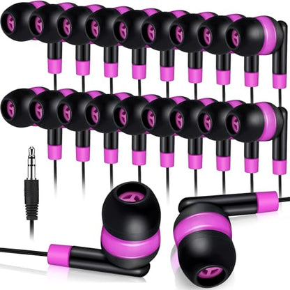 Kanayu 100 Pack Wired Earbuds Bulk for Classroom, No Mic 3.5mm, Pink - color: Pink