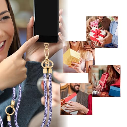 Crystal Phone Strap Crossbody Phone Lanyard Neck, Purple - color: Purple
