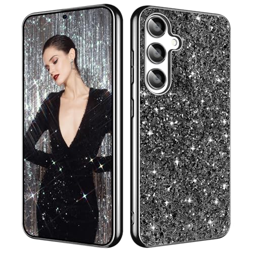 S25 FE Glitter Case for Samsung Galaxy S25 FE 5G Phone Case for Women Girls, Slim Ultra Thin Matte Back Shockproof Protective Cover for Samsung S25 FE 5G, Crystal Bling Case, 2025 (Black) - color: Black