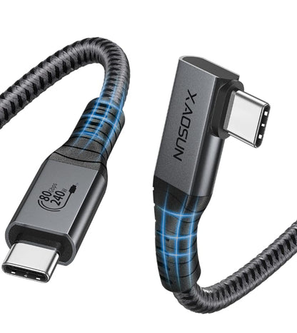 XAOSUN Right Angle USB 4 v2 Cable for 90 Degree Thunderbolt 4 Cable 4.9FT - size: 4.9FT