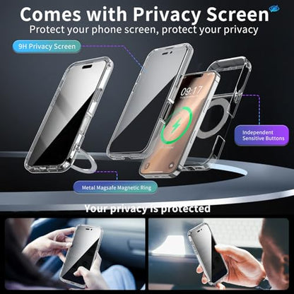 Privacy Case for iPhone 17 Pro Max with 360°Stand [Built-in Anti Peeping Screen Protector] [Magnetic Ring ] Full Body Protective Phone 17Pro Cover 6.9", Clear