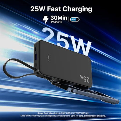 JUOVI 25W Portable Charger 10000mah Power Bank Built-in USB-C Cable - color: Black