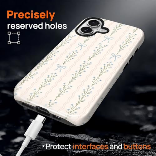 Magnetic for iPhone 17 Case,[Compatible with Magsafe] Dual Layer Protective Heavy Duty Shockproof Rugged Drop Protection Bumper Hybrid Case - Blue Bow Stripes - color: Blue Bow Stripes, size: iPhone 17