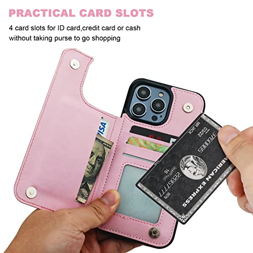 ONETOP for iPhone 14 Pro Max Wallet Case with Credit Card Holder,Pink | Kickstand,ID/Cash Holder,Case Wallet with Card Slots,Double Magnetic Clasp,Durable PU Leather Shockproof Cover for Women Men - color: Pink