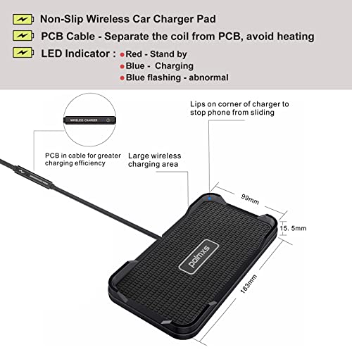 Wireless Charger Car Charging pad,Polmxs 15W Fast Wireless Phone Charger Cell Phone Cordless Charging mat Compatible with iPhone 11/12/12/14/15 Galaxy S21/S22/S23/24 (C12Y)