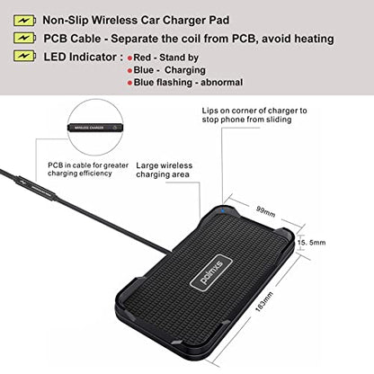 Wireless Charger Car Charging pad,Polmxs 15W Fast Wireless Phone Charger Cell Phone Cordless Charging mat Compatible with iPhone 11/12/12/14/15 Galaxy S21/S22/S23/24 (C12Y)