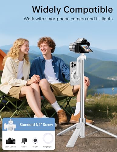 70" Magnetic Tripod for iPhone Magsafe, Extendable Selfie Stick Tripod - color: White