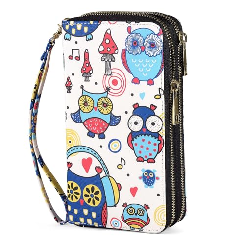 Cellphone Wallet for Women with Wrist Strap, RFID Blocking Credit Card Holder Large Size Clutch Purse, Owl - color: Owl
