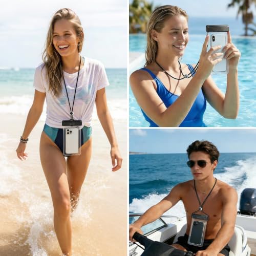 IPX8 Waterproof Phone Pouch 2 Pack for iPhone for Android 7.2 in | Dual Layer Seal, Flip-Lock Buckle, Vacation Use, Water Sports, Universal Fit