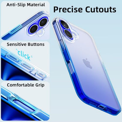 Mobnano for iPhone 16 Case, Protective Shockproof Bumpers [Not Yellowing] Anti-Scratch Transparent Slim Hard PC Back Soft TPU Frame Cover for Men Women - Gradient Blue - color: Gradient Blue