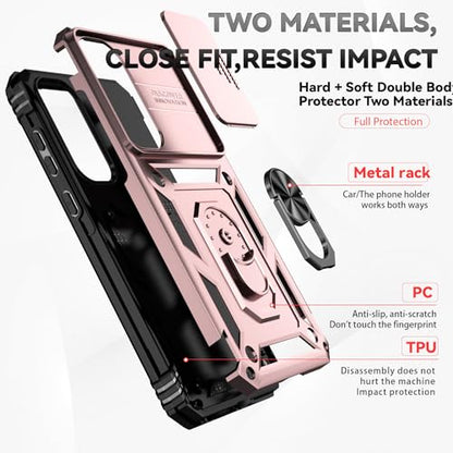 for Samsung A35 5G Case, with Screen Protectors and Camera Cover,[Military Grade] 16ft.Drop Tested Cover with Magnetic Kickstand Protective Case for Galaxy A35 5G, Rose Gold - color: Rose Gold