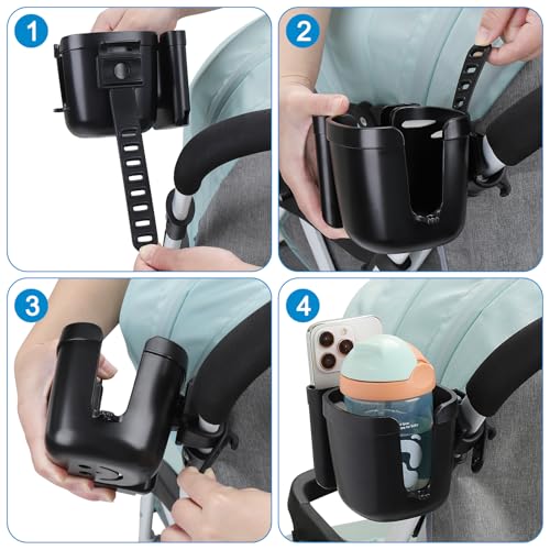 Accmor Stroller Cup Holder, Drinks Holder Bike Walker Wheelchair - color: Adjustable Strap-Black