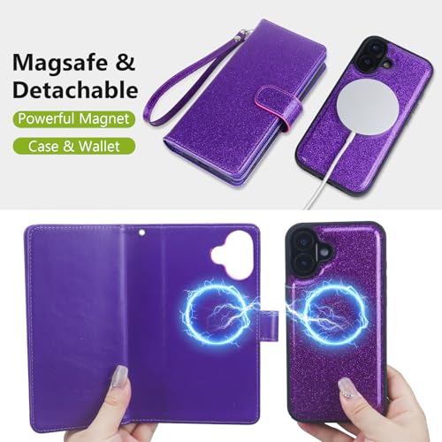 Varikke Wallet Case for iPhone 16 - Compatible with Magsafe, Light Purple - color: (Compatible with MagSafe) Dark Purple, size: iPhone 16 6.1"