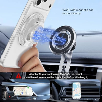 Magnetic Finger Phone Grip Holder Dual-Sided Magnet Gym Finger Ring Loop Adjustable MagSafe Finger Ring for iPhone 17 Pro Max Air 16e 16 15 14 13 12 Pro Max,Samsung,Phone Stand for Magnetic Car Mount - color: White