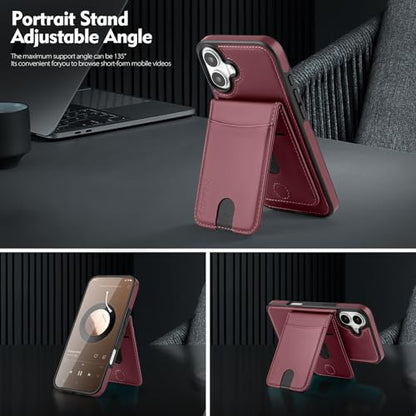 Shieldtop Compatible with MagSafe iPhone 16 Wallet Case,Wine Red | 2 in 1 Detachable Magnetic,Credit Card Holder Slots,RFID Blocking,PU Leather,Kickstand,Flip Folio Phone Cover for Men & Women - color: Wine Red, size: iPhone 16 6.1"
