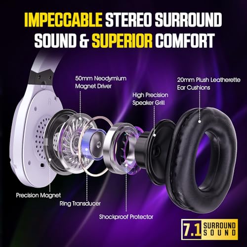 Wireless Gaming Headset with Mic for PS5 PS4 PC, 48Hrs, Wired for GameCube - color: White