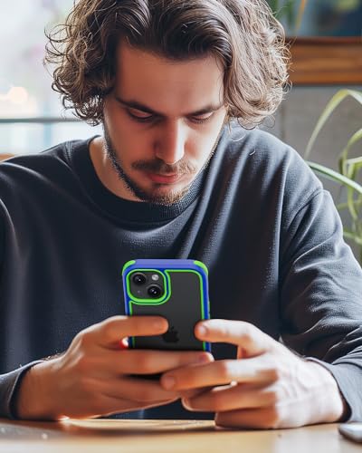 Mobnano Compatible with iPhone 15 Case, with Multicolor Protective Shockproof Bumpers, Crystal Clear Back Not Yellowing Anti-Scratch Hard PC Back & Soft Silicone TPU Frame Cover - Blue/Green - color: Blue/Green, size: iPhone 15