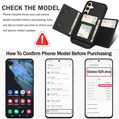 for Samsung Galaxy S25 Plus Wallet Case, 2-in-1 Detachable Magnetic Wallet Case, Card Holder RFID Blocking, Fashionable Faux Leather Card Slot & Folding Design (Black) - color: Black, size: Samsung Galaxy S25 plus